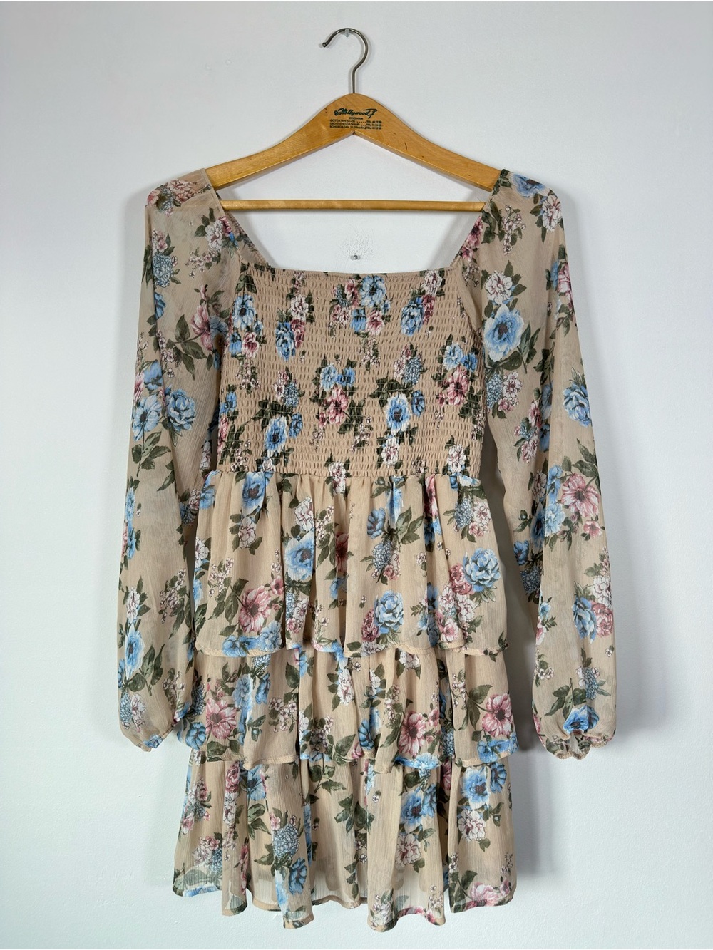 Madden NYC Floral Smocked Tiered Midi Dress Women's Size L - Picture 3 of 12